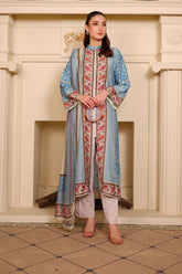 Negin Shrug – Aqua Blue 3PC Cambric Set (Shrug + Inner + Trouser)
